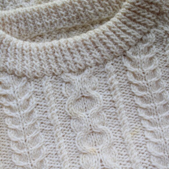 Vintage handmade wool fisherman cable weave crew neck sweater westerly cream L - Picture 9 of 10